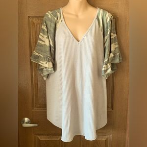 camo tunic with flutter sleeve